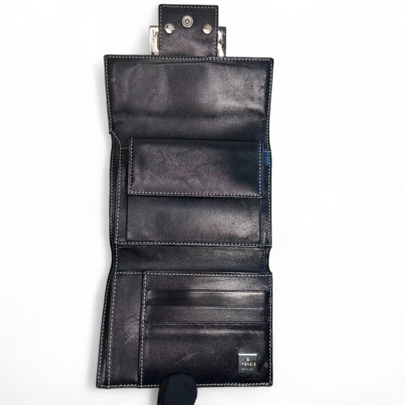 Fendi Zucca Compact Navy Wallet - FF Logo - Picture 5 of 15